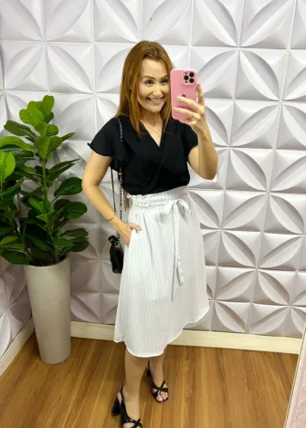 Camisa Envelope Dunna Manga Raglan Kemily - Preto - Milla Chic