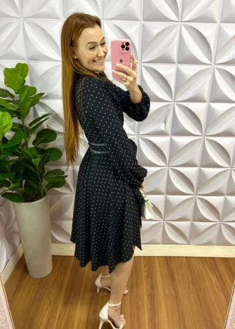 Chemise Crepe Alfaiataria Mídi Com Faixa Cinto Eleanor - Preto - Milla Chic