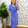 Chemise Viscolinho Longo Faixa Cinto Mirela - Azul - Milla Chic
