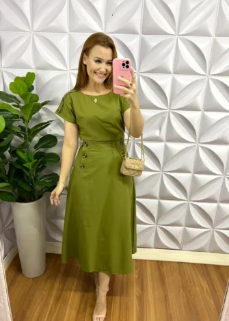 Milla Chic - millachic com br conjunto linho com elastano midi com botao tartaruga teresa cappuccino 3 Conjunto Linho Com Elastano Mídi Com Botão Tartaruga Teresa - Verde - Milla Chic