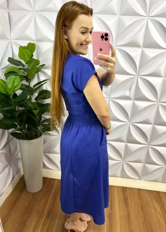 Conjunto no Linho Com Botões De Perola Solange - Azul - Milla Chic