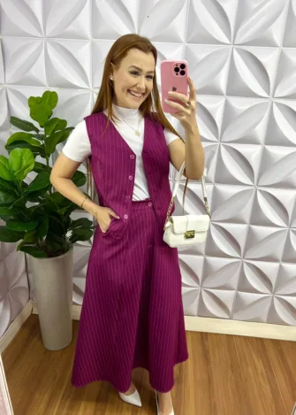 Conjunto Risca De Giz Alfaiataria Com Colete Ana Maria - Cereja - Milla Chic
