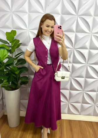 Conjunto Risca De Giz Alfaiataria Com Colete Ana Maria - Cereja - Milla Chic