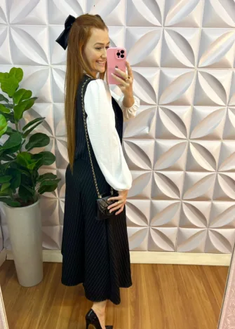Conjunto Risca De Giz Alfaiataria Com Colete Ana Maria - Preto - Milla Chic