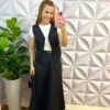 Conjunto Risca De Giz Alfaiataria Com Colete Ana Maria - Preto - Milla Chic