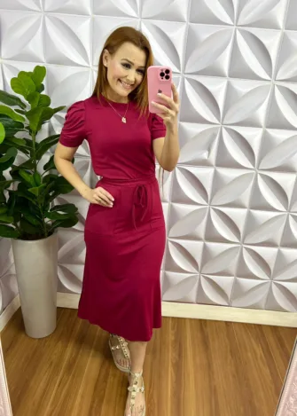 Conjunto Tecido Moletinho Manga Princesa Saia Mídi Melissa - Cereja - Milla Chic