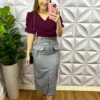 Saia Alfaiataria Cargo Midi Com Fenda Taciele - Cinza - Milla Chic