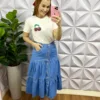 Saia Jeans Midi com Botões Três Marias Valentina - Azul - Milla Chic