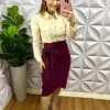 Saia Linho com Amarração Tamara - Cereja - Milla Chic