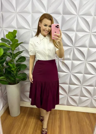 Saia Viscolinho Três Marias Marisa - Cereja - Milla Chic