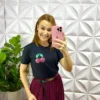 Tshirt com Cereja Silcada Malha de Algodão Maiby - Preta - Milla Chic
