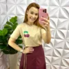 Tshirt com Cereja Silcada Malha de Algodão Maiby - Areia - Milla Chic
