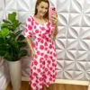 Milla Chic - millachic com br vestido chiffon floral longo estela rosa copia Vestido Crepe De Seda Floral Mídi Estela - Branco E Rosa - Milla Chic