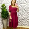 Vestido Dunnas Mídi Com Marias e Botões Madreperola Eliene - Cereja - Milla Chic