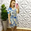 Vestido Envelope Malha Faixa Cinto Melissa - Areia Com Azul - Milla Chic
