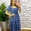 Vestido Jeans Bordado Em Alto Relevo Mídi Rebecca - Azul Escuro - Milla Chic