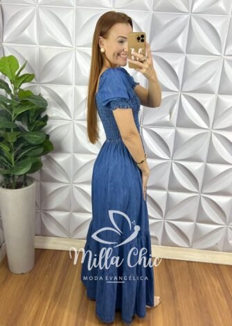 Milla Chic - millachic com br vestido jeans longo lastex decote canoa ellen jeans 1 Vestido Jeans Longo Lastex Decote Canoa Ellen - Jeans - Milla Chic