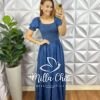 Vestido Jeans Longo Lastex Decote Canoa Ellen - Jeans - Milla Chic
