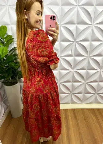 Vestido Laíse 100% Algodão Bordado Em Alto Relevo Helena - Cereja - Milla Chic