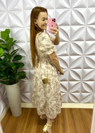 Vestido Laíse 100% Algodão Bordado Em Alto Relevo Helena - Areia - Milla Chic