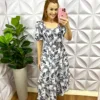 Vestido Laíse 100% Algodão Bordado Em Alto Relevo Helena - Branco e Azul - Milla Chic