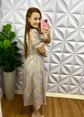 Vestido Laíse 100% Algodão Bordado Em Alto Relevo Helena - Azul - Milla Chic