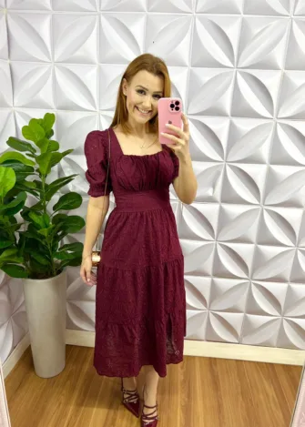 Vestido Laíse 100% Algodão Com Bojo Maria Clara - Cereja - Milla Chic