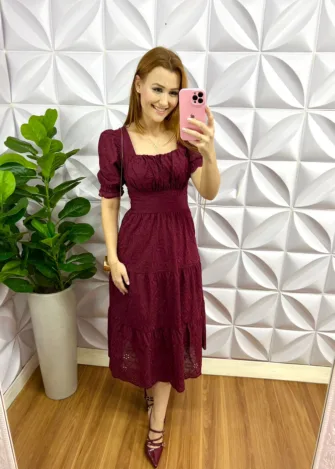 Milla Chic - millachic com br vestido laise 100 algodao com bojo maria clara cereja 2 Vestido Laíse 100% Algodão Com Bojo Maria Clara - Cereja - Milla Chic