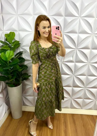 Vestido Laíse 100% Algodão Com Bojo Maria Clara - Verde - Milla Chic