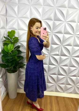 Vestido Laíse 100% Algodão Com Bojo Maria Clara - Azul - Milla Chic