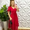Vestido Laíse 100% Algodão Com Marias Mídi Manuela - Vermelho - Milla Chic