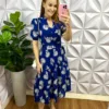 Vestido Laise de Algodão Mídi Laura - Azul Com Branco - Milla Chic