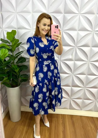 Milla Chic - millachic com br vestido laise de algodao midi laura azul com branco 2 Vestido Laise de Algodão Mídi Laura - Azul Com Branco - Milla Chic