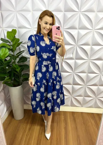 Milla Chic - millachic com br vestido laise de algodao midi laura azul com branco 3 Vestido Laise de Algodão Mídi Laura - Azul Com Branco - Milla Chic