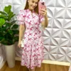 Vestido Lasie Algodão 3D Mangas Princesa Com Botões Encapados Kate - Branco Com Rosa - Milla Chic