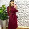 Vestido Linhão Manga Longa Com Faixa Cinto Leandra - Cereja - Milla Chic