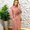 Vestido Linhão Manga Longa Com Faixa Cinto Leandra - Rosa - Milla Chic