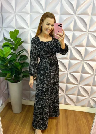 Vestido Longo Dunna Manga Longa Marilia - Preto - Milla Chic