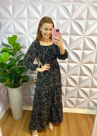 Milla Chic - millachic com br vestido longo dunna manga longa marilia preto 3 Vestido Longo Dunna Manga Longa Marilia - Preto - Milla Chic