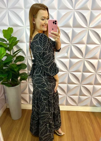 Milla Chic - millachic com br vestido longo dunna manga longa marilia preto Vestido Longo Dunna Manga Longa Marilia - Preto - Milla Chic