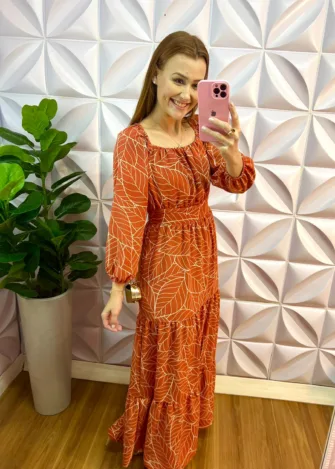 Milla Chic - millachic com br vestido longo dunna manga longa marilia terra cota Vestido Longo Dunna Manga Longa Marilia - Terra Cota - Milla Chic