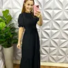 Vestido Longo Dunna Manga Princesa Andreia - Preto - Milla Chic