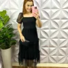 Vestido Tule Bolinha Com Babados Milene - Preto - Milla Chic