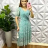 Vestido Tule Decote U Com Faixa Cinto Mídi Com Marias Cleonice - Verde - Milla Chic
