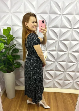 Vestido Viscolinho Mídi Estampado Elisa - Poá - Milla Chic