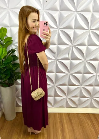 Vestido Viscolinho Mídi Floral Flaviana - Cereja - Milla Chic