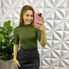 Blusa Canelada Com Manga 3/4 Gola Alta Paty - Verde - Milla Chic