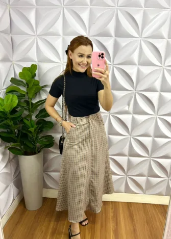 Blusa Canelada de Algodão Gola Alta Paloma - Preto - Milla Chic