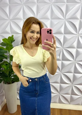 Blusa Com Manga Babadinho de Lasie Larissa - Amarelo - Milla Chic