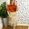 Blusa Crepinho Com Trabalhado de Flor Loren - Terra Cota - Milla Chic